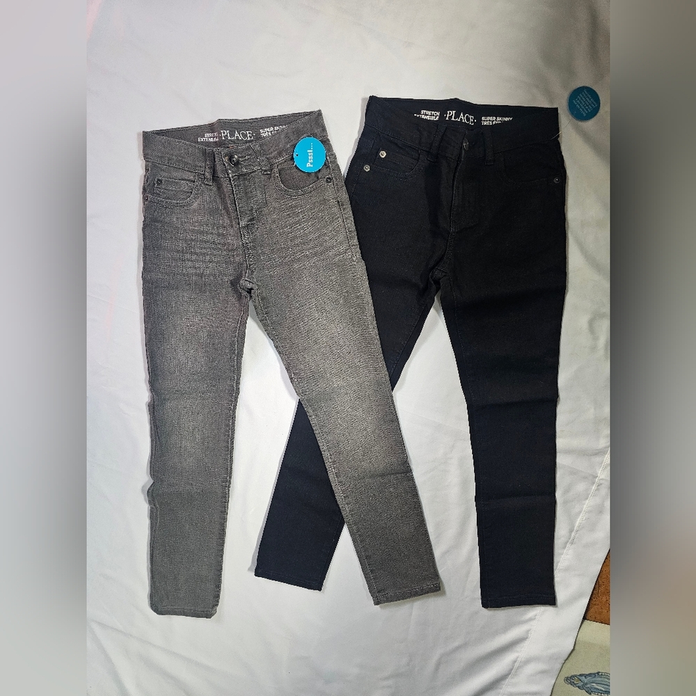 Set Of 2 Children's Place Super Skinny Kids Jeans- Gray Black- Size 7- NWT
